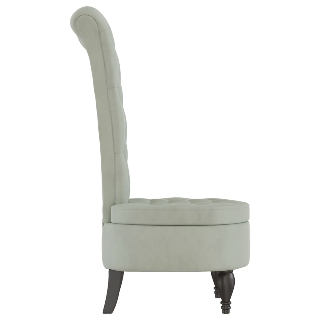 Light Grey Velvet High Back Chair with Button Design