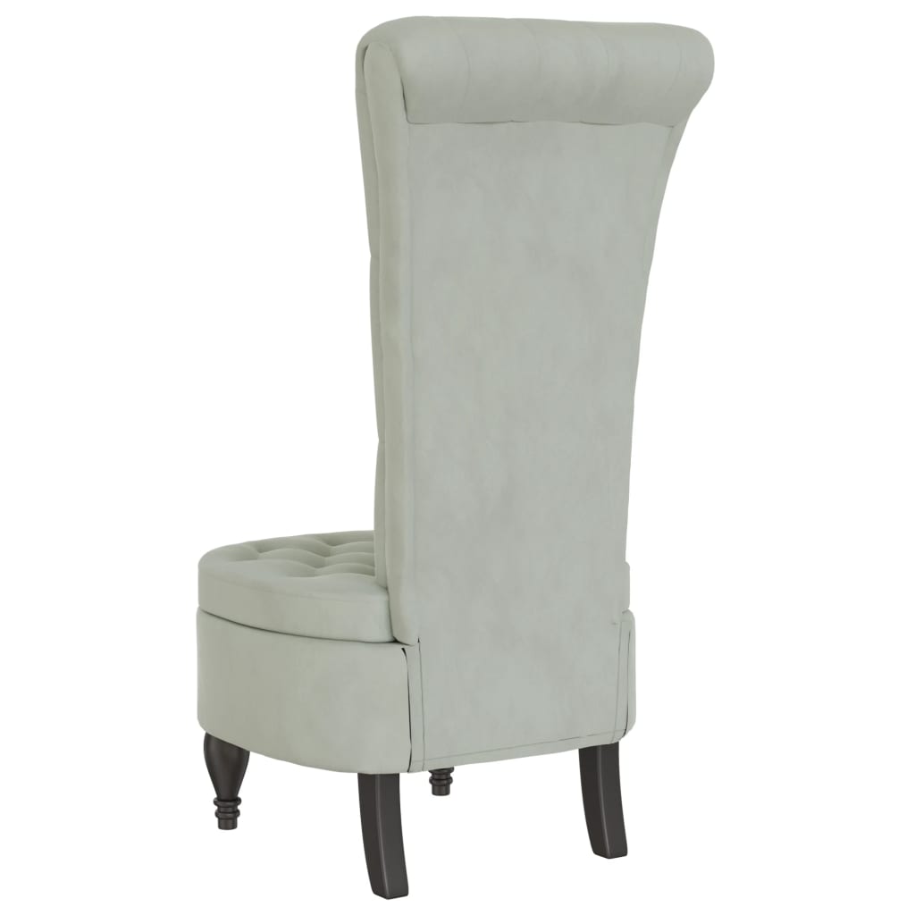 Light Grey Velvet High Back Chair with Button Design