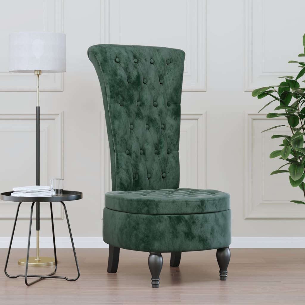 Luxurious Dark Green Velvet High Back Chair with Button Design