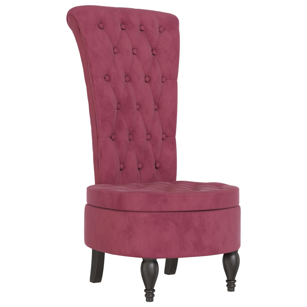 Elegant Wine Red Velvet High Back Chair with Button Design