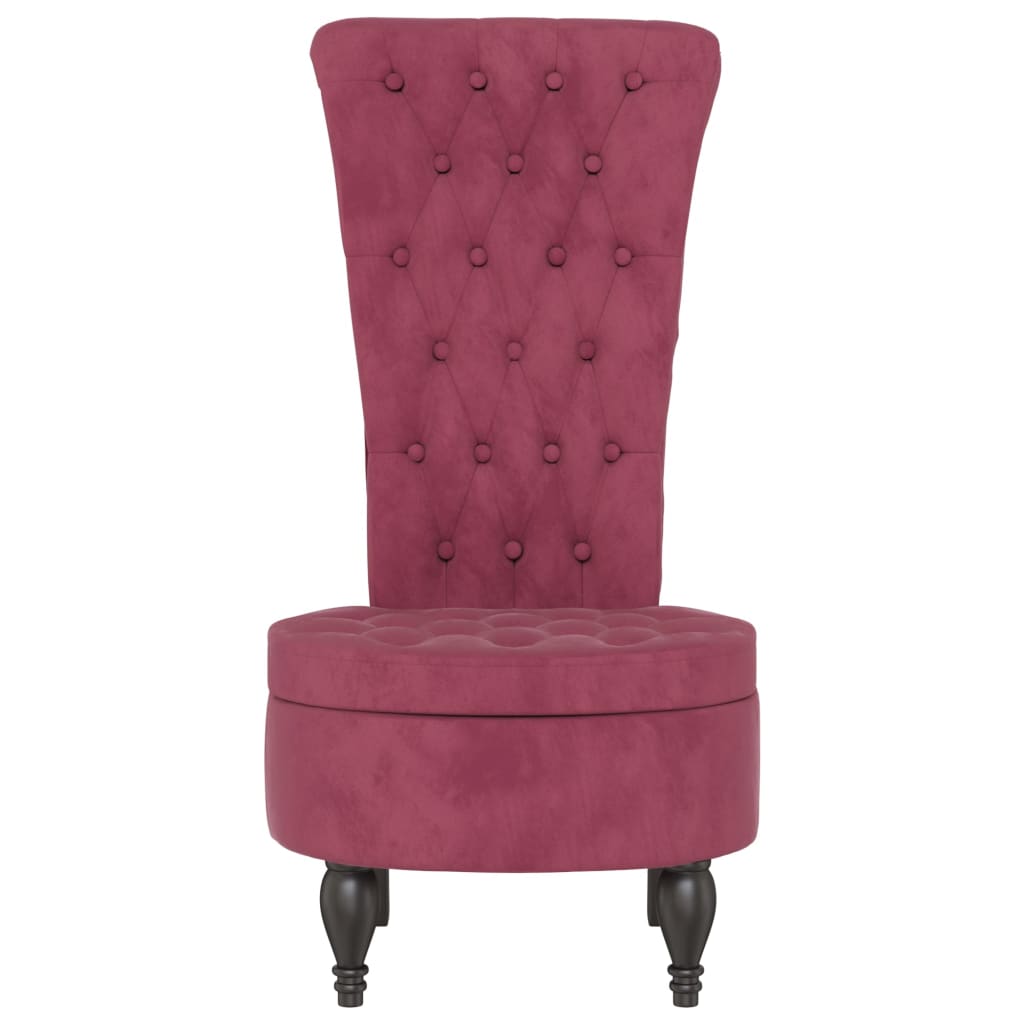 Elegant Wine Red Velvet High Back Chair with Button Design