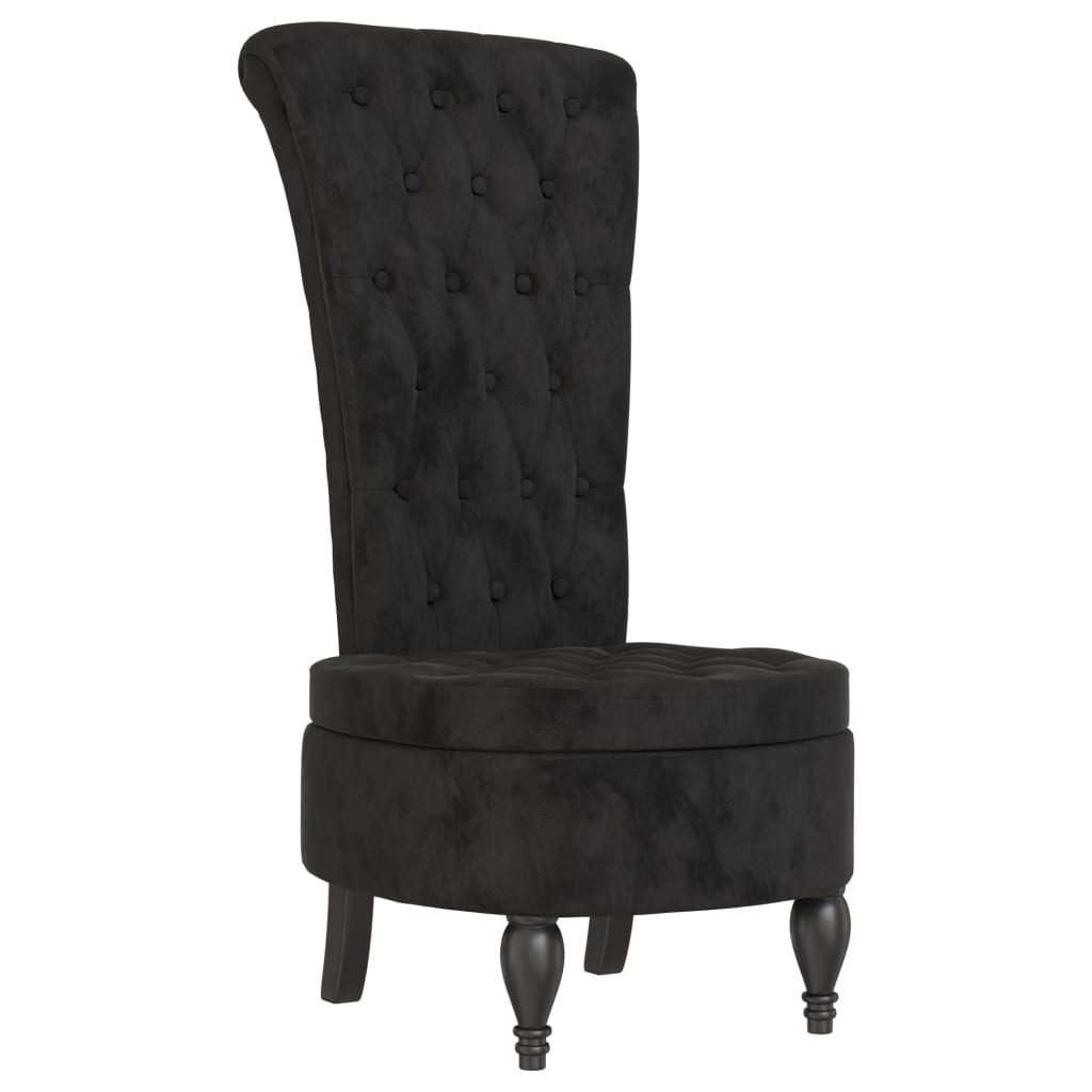 Elegant High Back Chair in Black Velvet with Button Design