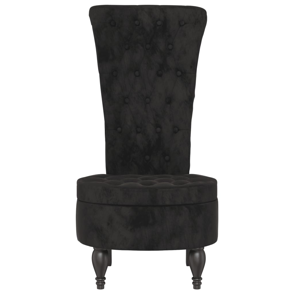 Elegant High Back Chair in Black Velvet with Button Design