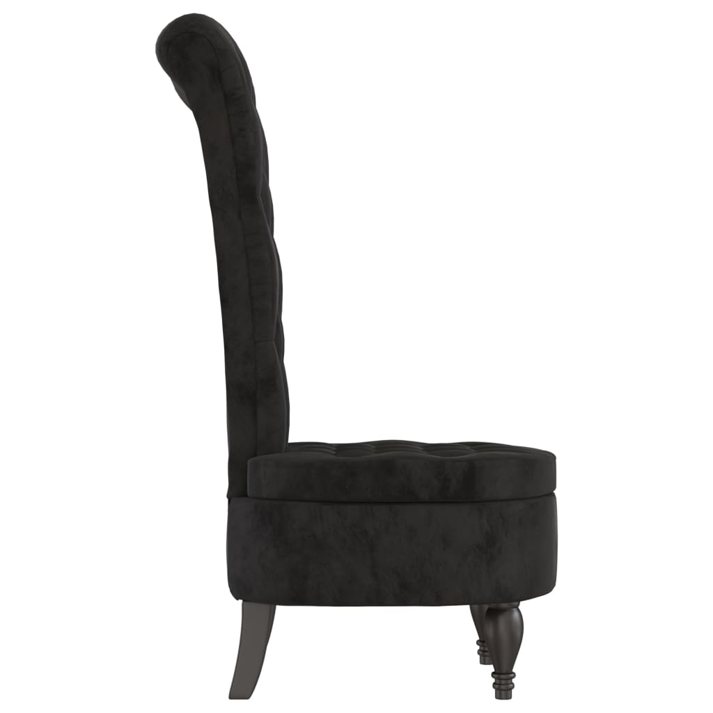 Elegant High Back Chair in Black Velvet with Button Design