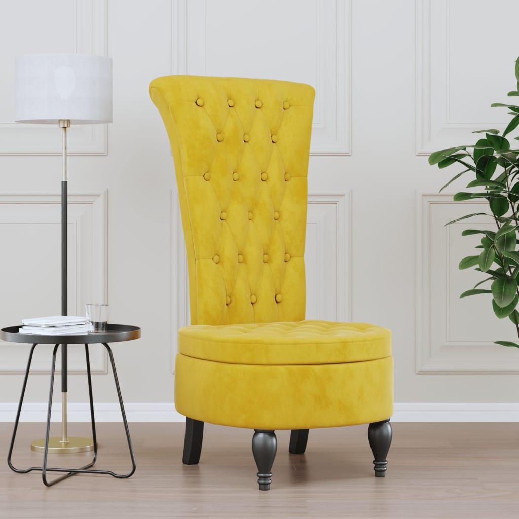 Yellow Velvet High Back Chair with Elegant Button Design