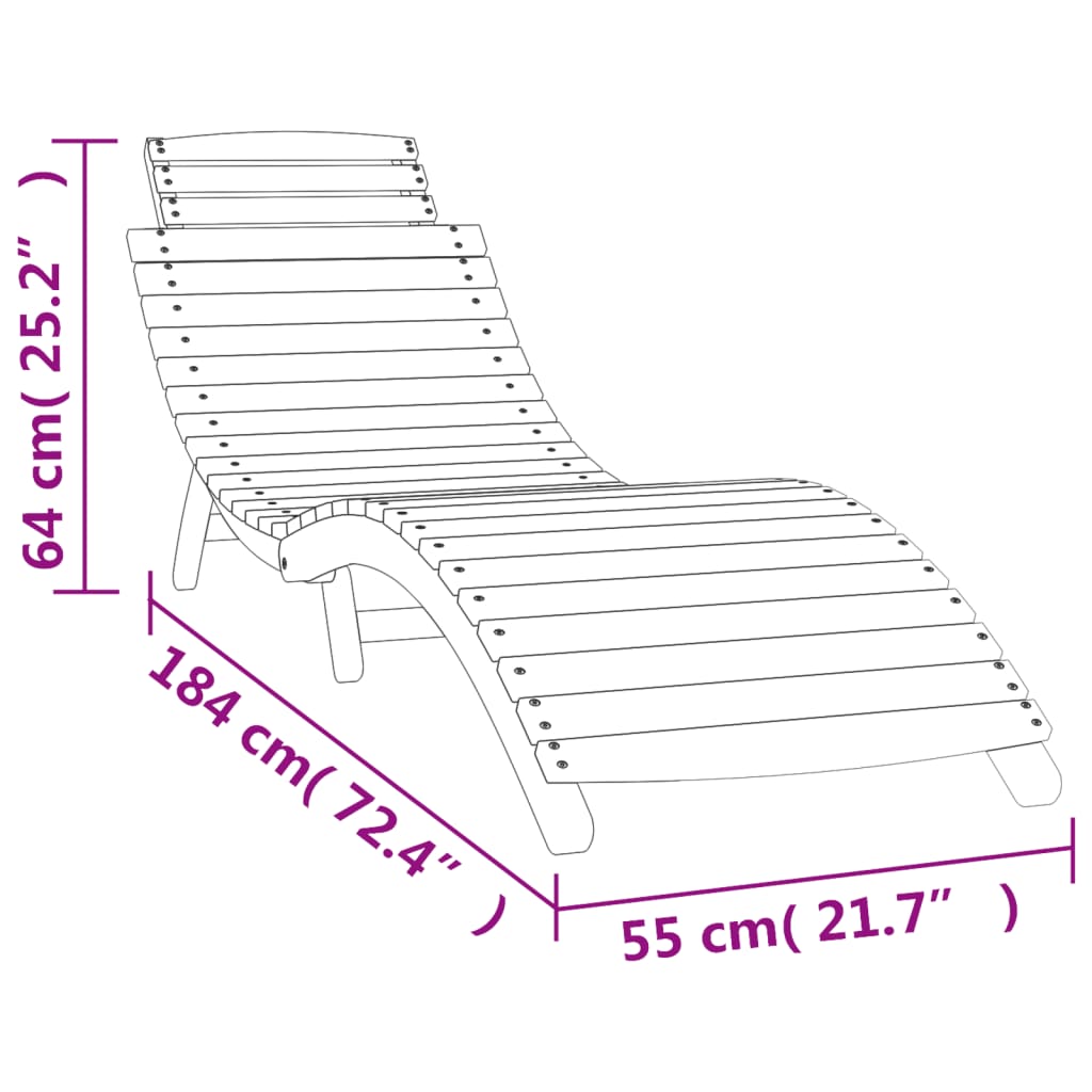 Solid Acacia Wood Sun Lounger - White, 184x55x64 cm