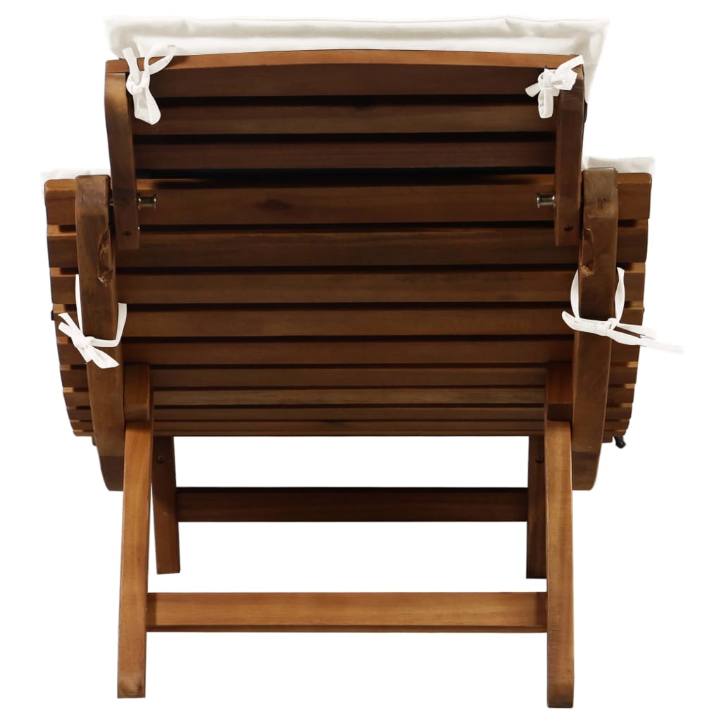 Solid Wood Acacia Sun Lounger with Cream Cushions
