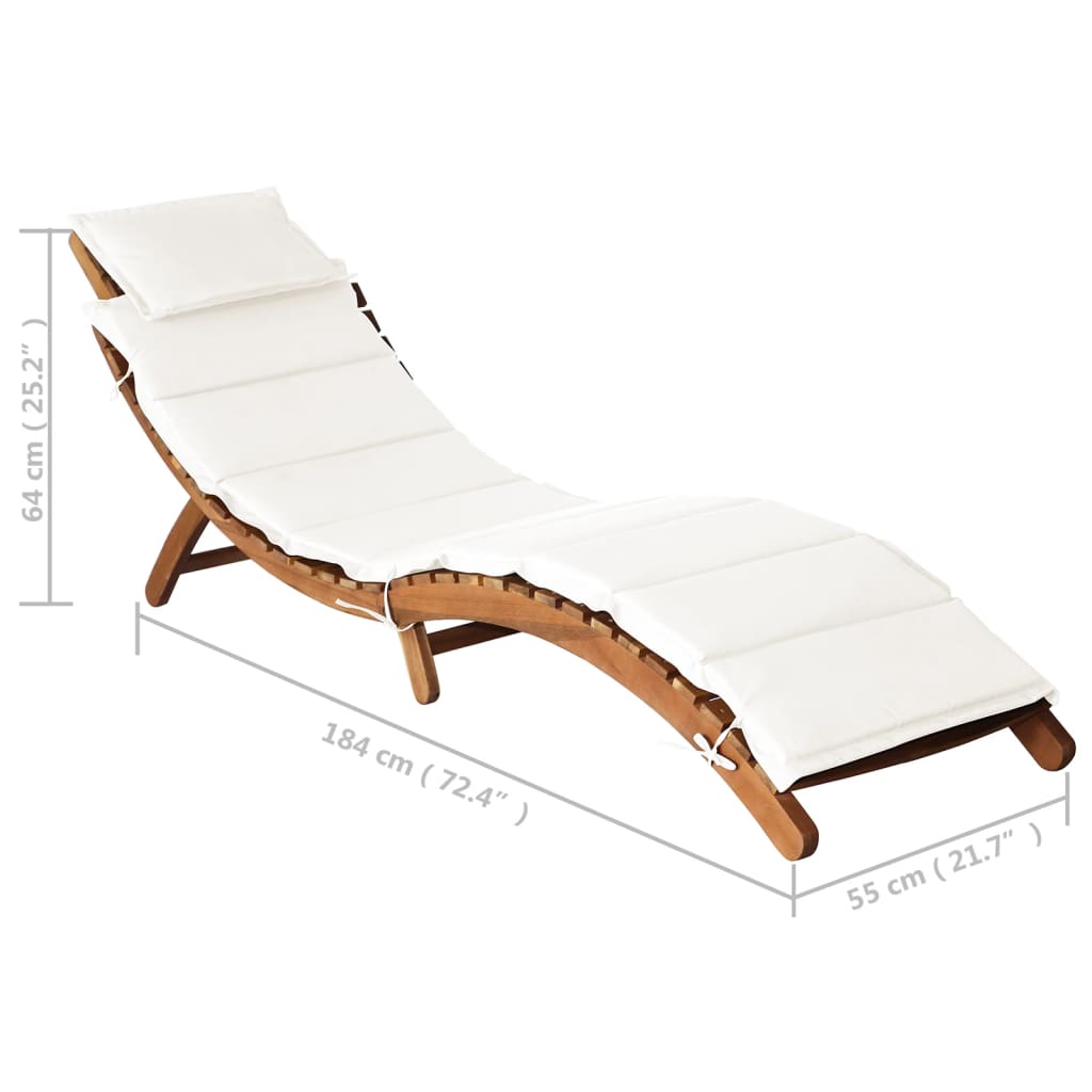 Solid Wood Acacia Sun Lounger with Cream Cushions
