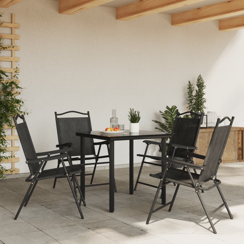 4-Piece Folding Garden Chairs, Melange Grey Steel & Textilene