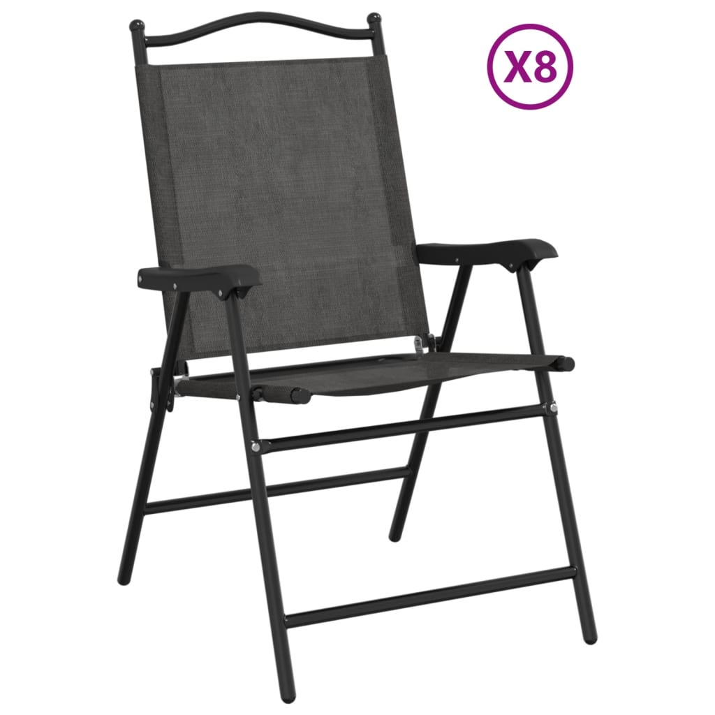 8-Piece Folding Garden Chairs, Melange Grey Steel & Textilene