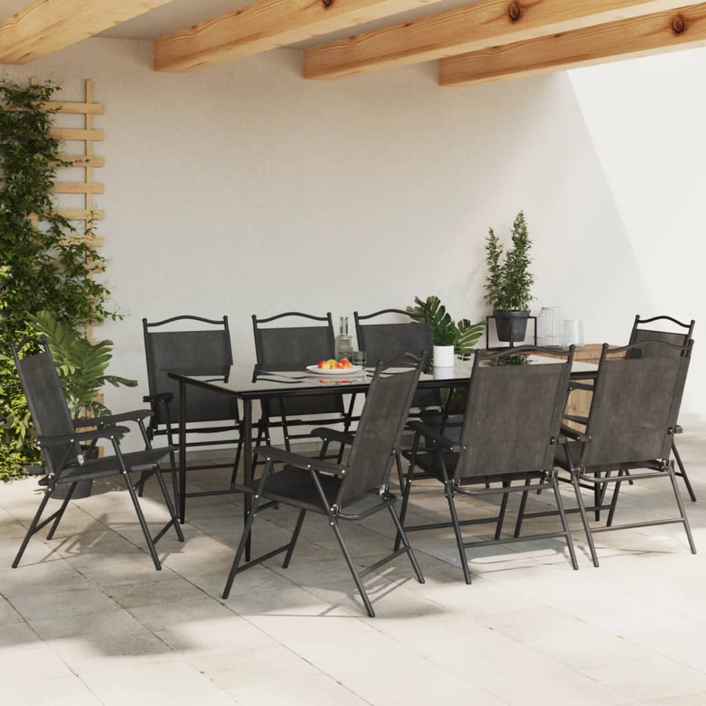 8-Piece Folding Garden Chairs, Melange Grey Steel & Textilene