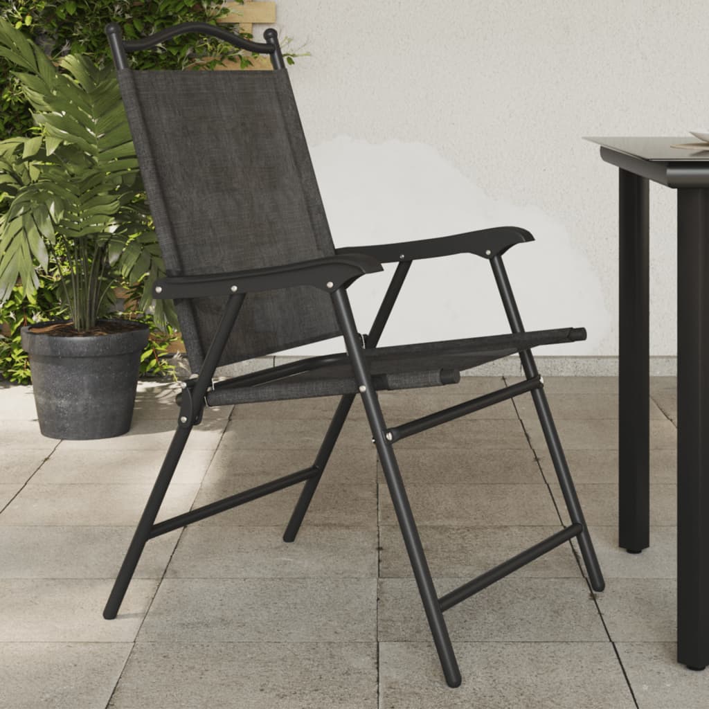 8-Piece Folding Garden Chairs, Melange Grey Steel & Textilene