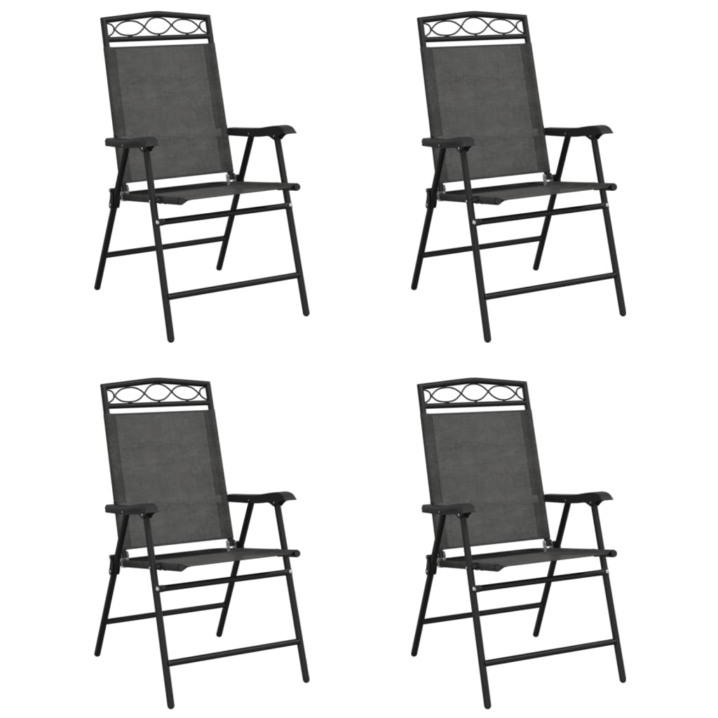Melange Grey Steel & Textilene Folding Garden Chairs, Set of 4