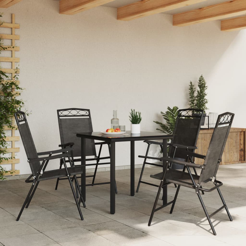 Melange Grey Steel & Textilene Folding Garden Chairs, Set of 4