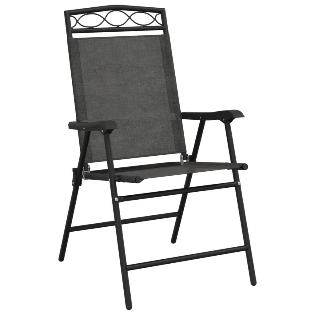 8-Piece Melange Grey Folding Garden Chairs - Steel & Textilene