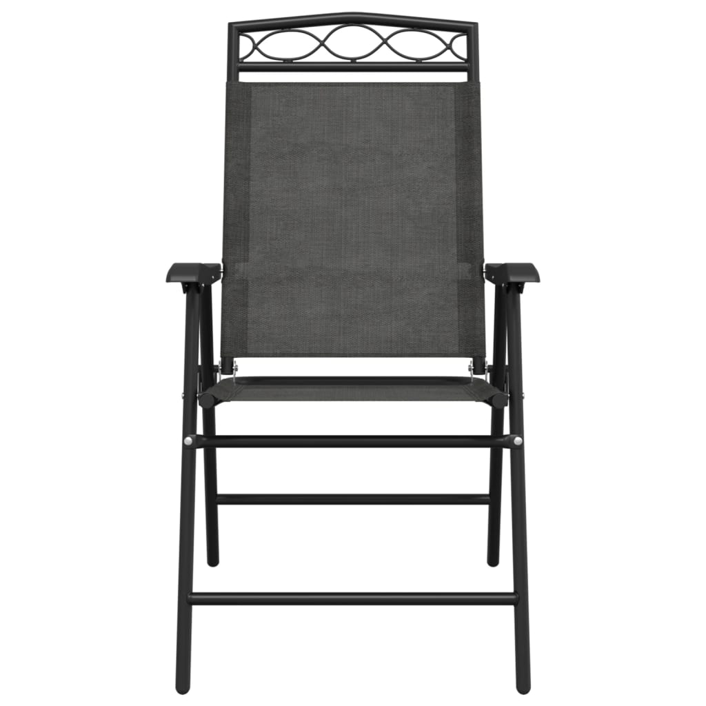8-Piece Melange Grey Folding Garden Chairs - Steel & Textilene
