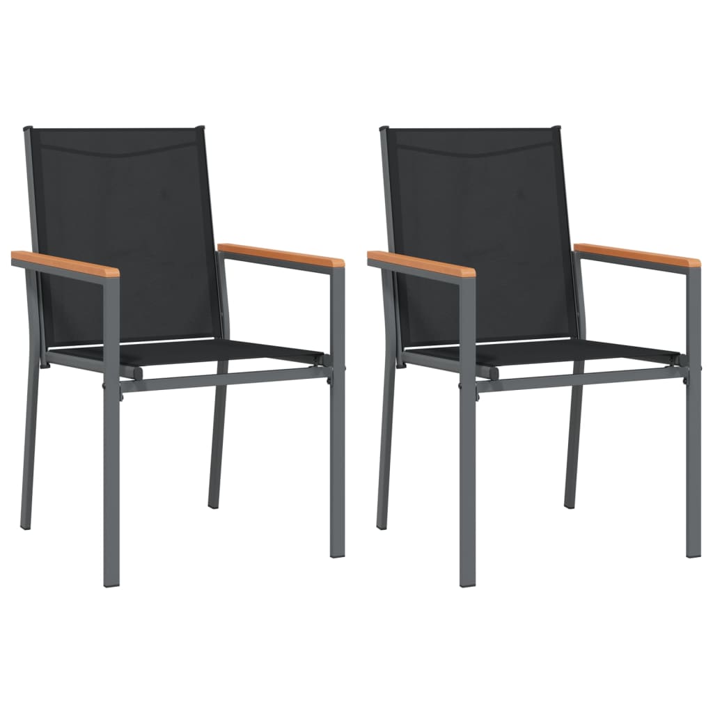 Black Textilene & Steel Garden Chairs, Set of 2, 55x61.5x90 cm