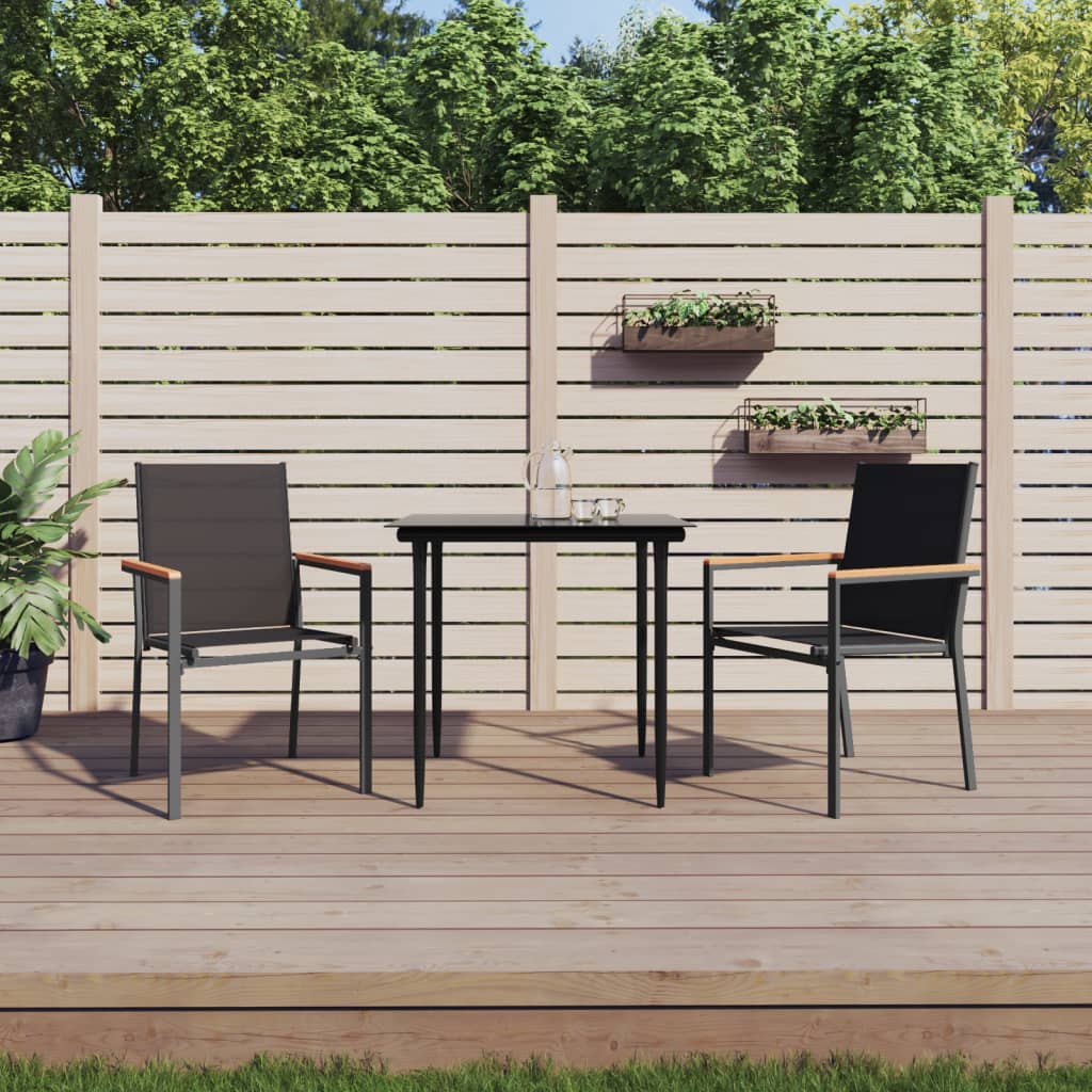 Black Textilene & Steel Garden Chairs, Set of 2, 55x61.5x90 cm