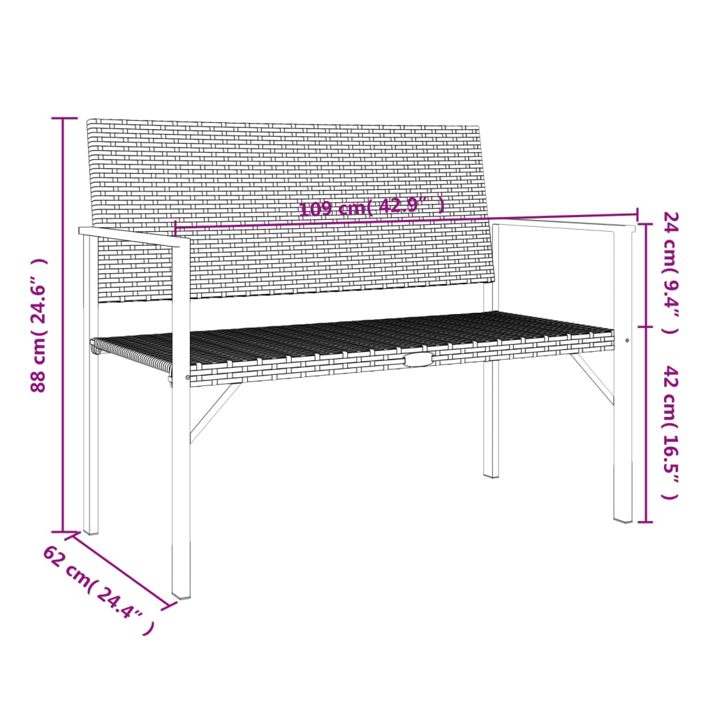 2-Seater Grey Poly Rattan Garden Bench - Stylish & Durable