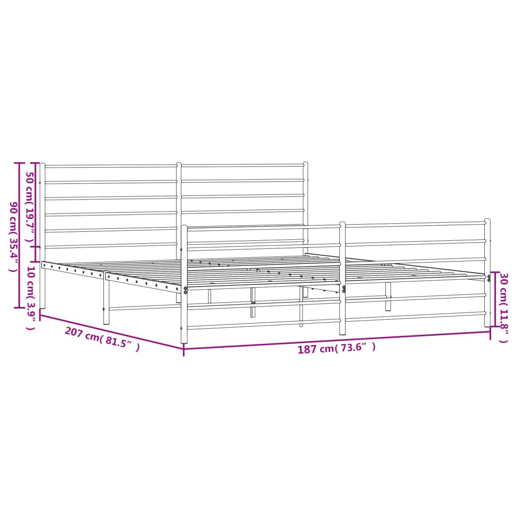 White Metal Bed Frame with Footboard, 180x200cm - No Mattress