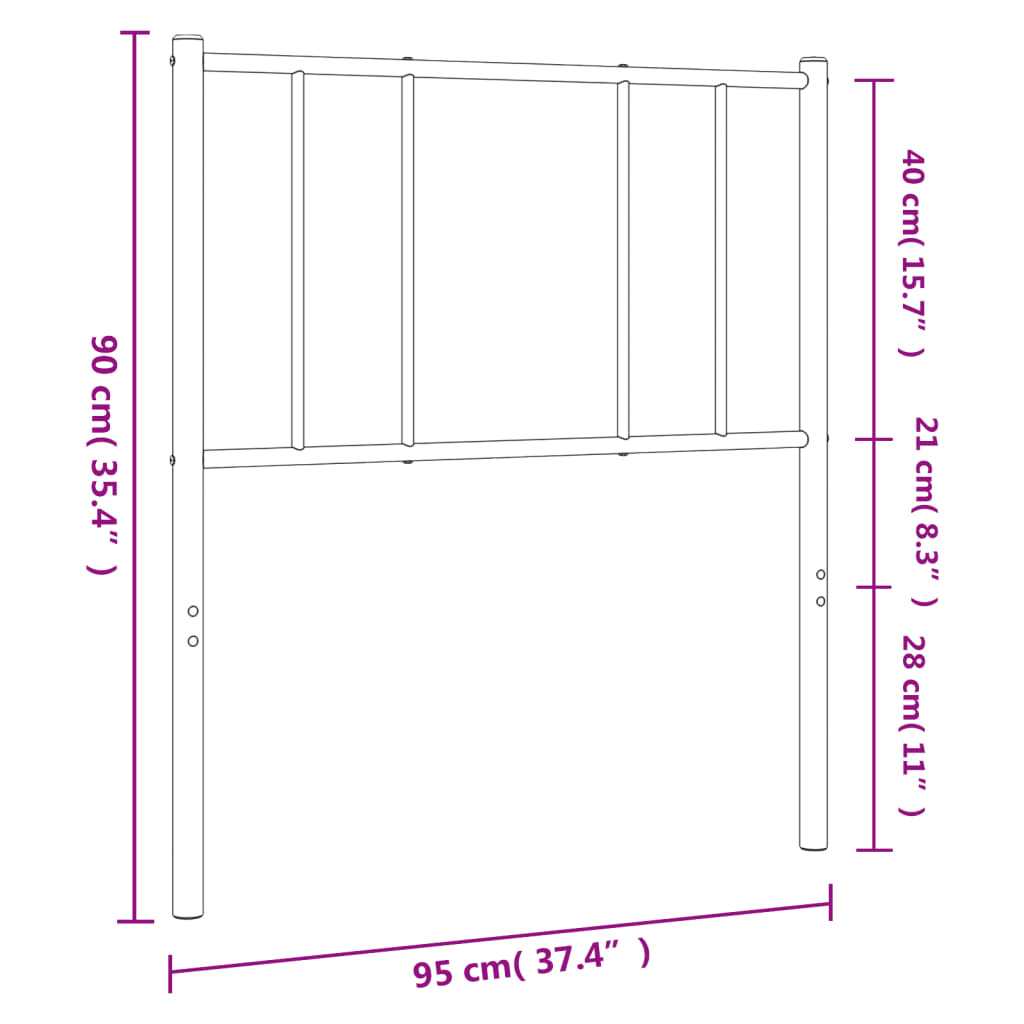 Elegant Black Metal Headboard - 90 cm Sturdy Bed Frame