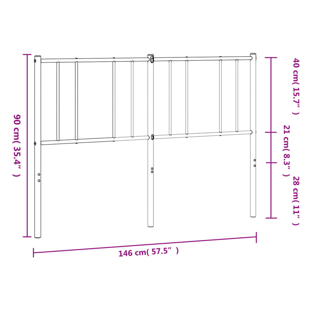 Sleek Black Metal Headboard - 140 cm for Modern Elegance