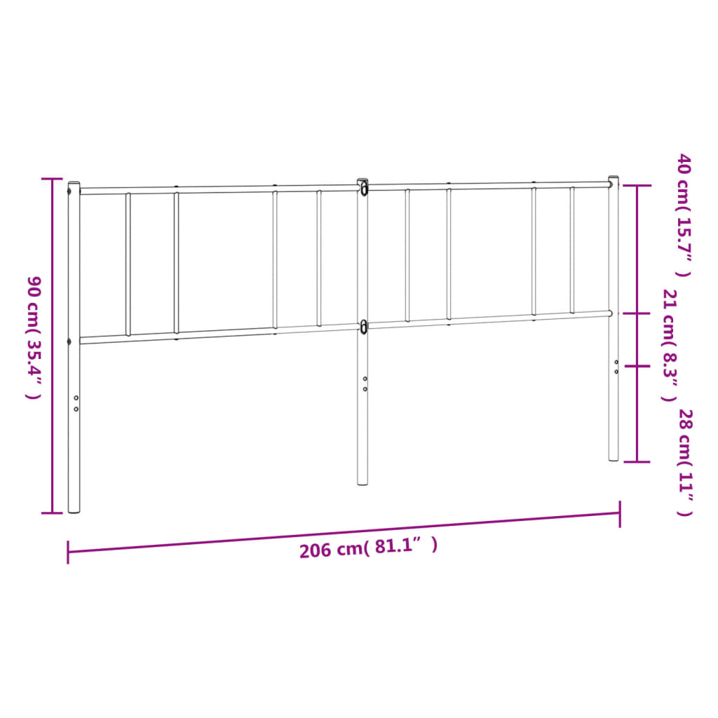 Sleek Black Metal Headboard - 200 cm Modern Design