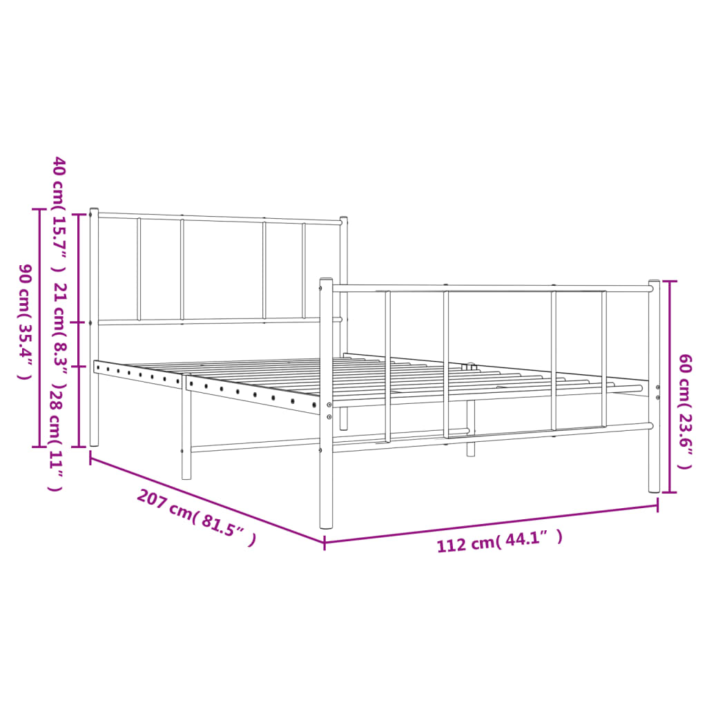 White Metal Bed Frame with Footboard, 107x203cm – Mattress Excluded