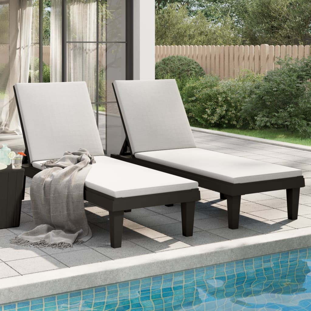 Black Polypropylene Sun Loungers Set of 2 - 155x58x83 cm