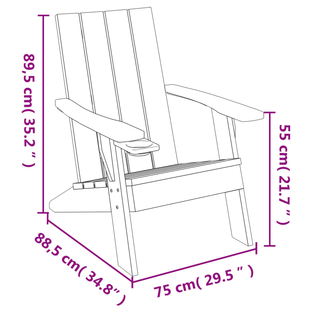 Light Brown Polypropylene Adirondack Chair 75x88.5x89.5cm Garden Seat