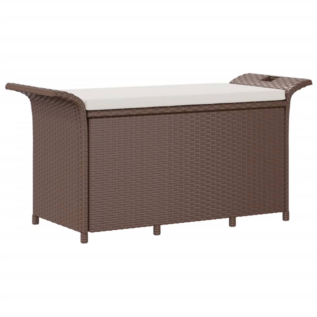 Brown Poly Rattan Garden Bench with Cushion - 116x46x57 cm