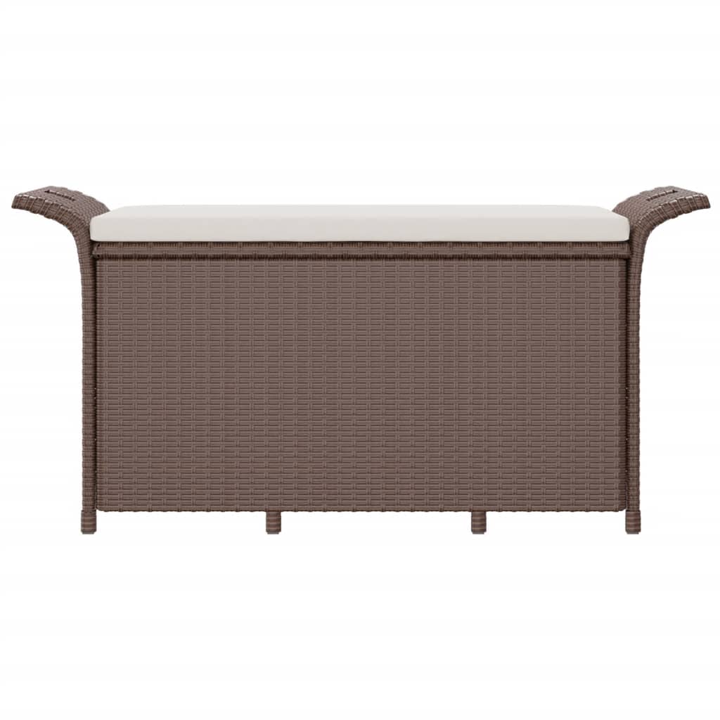 Brown Poly Rattan Garden Bench with Cushion - 116x46x57 cm