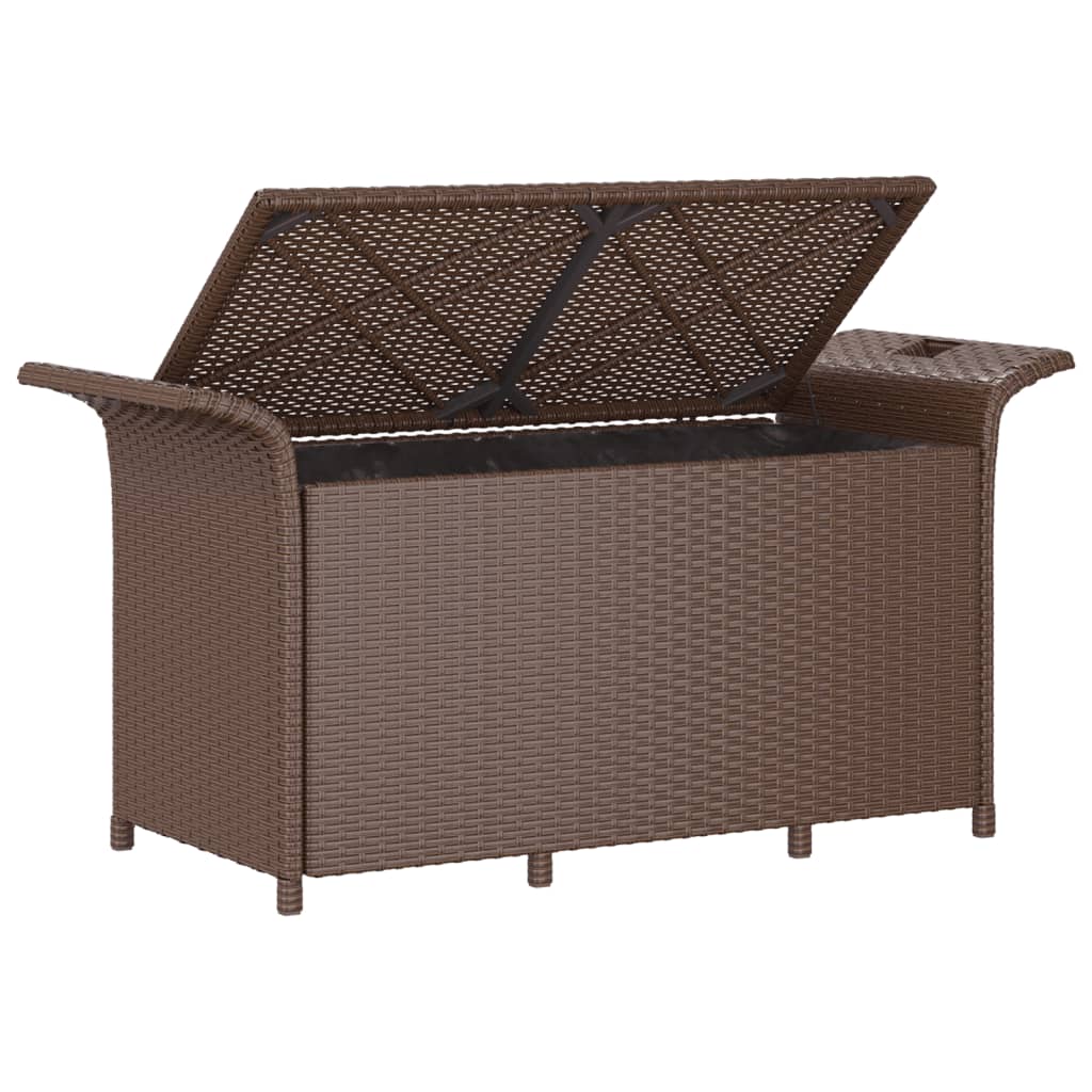 Brown Poly Rattan Garden Bench with Cushion - 116x46x57 cm