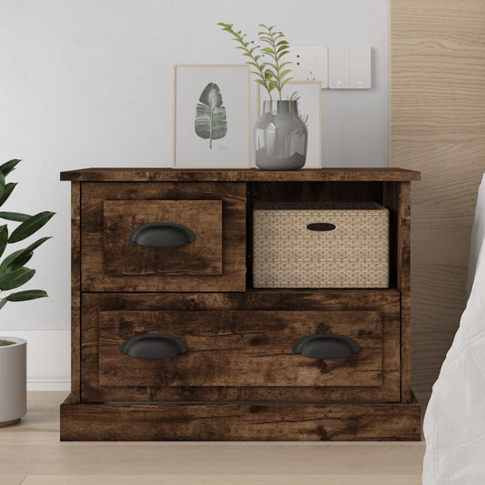 Stylish Smoked Oak Bedside Cabinet - 60x39x45 cm