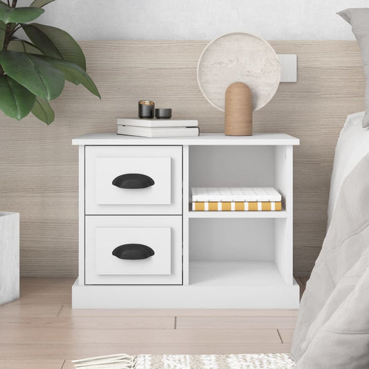 White Bedside Cabinet 60x35.5x45cm - Sleek Wooden Nightstand