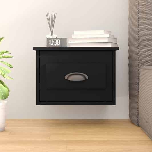 Sleek Black Wall-Mounted Bedside Cabinet - 41.5x36x28cm