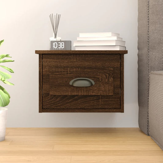Brown Oak Wall-Mounted Bedside Cabinet - 41.5x36x28 cm