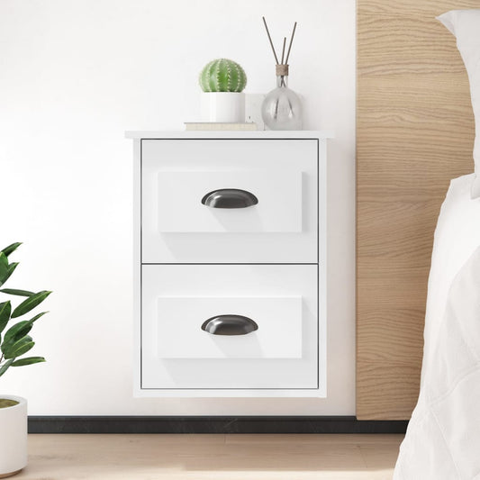 High Gloss White Wall-Mounted Bedside Cabinets, Set of 2 - 41.5x36x53cm