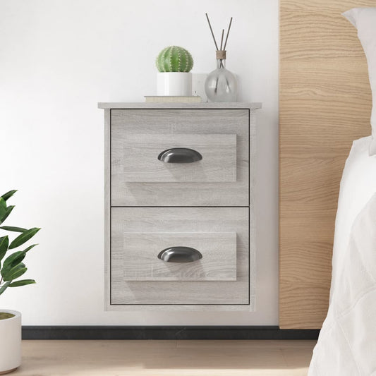 Grey Sonoma Wall-Mounted Bedside Cabinet - 41.5x36x53cm