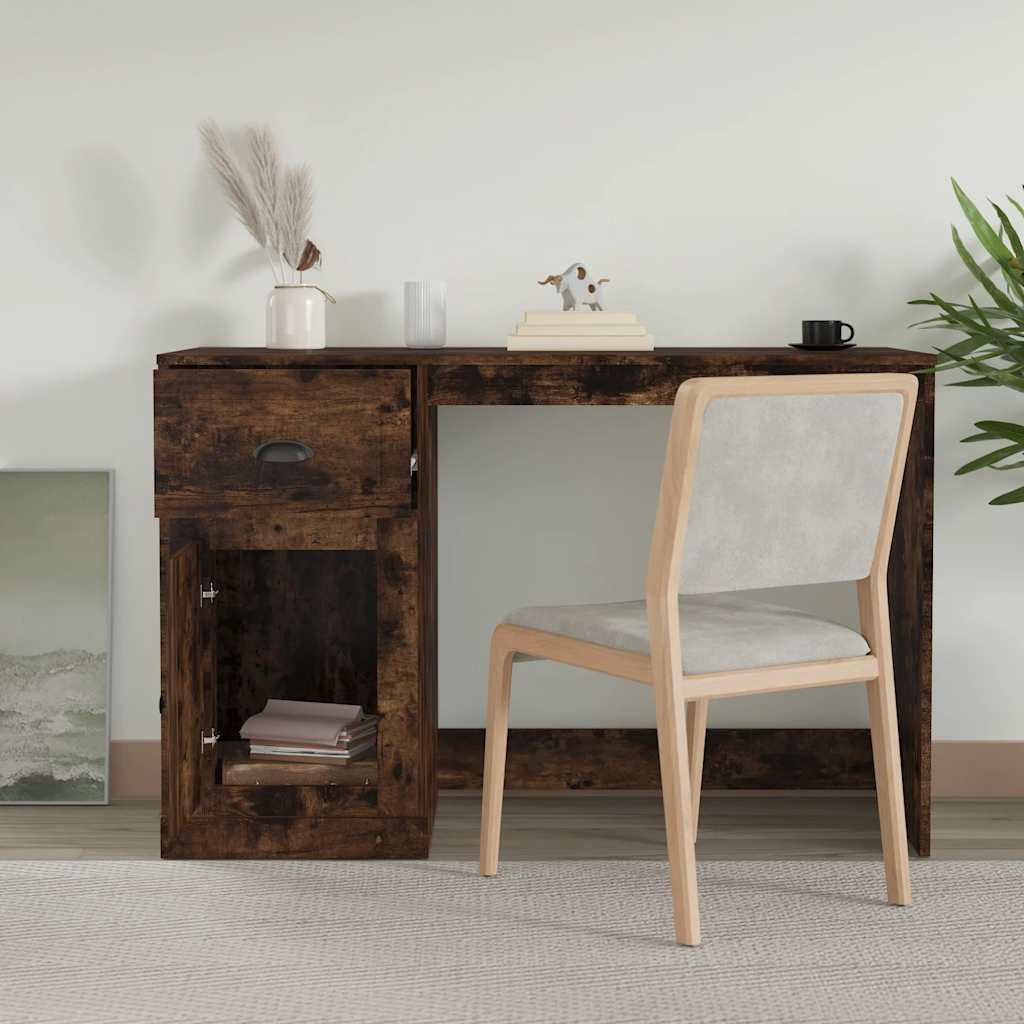 Smoked Oak Desk with Drawer - 115x50x75 cm, Engineered Wood