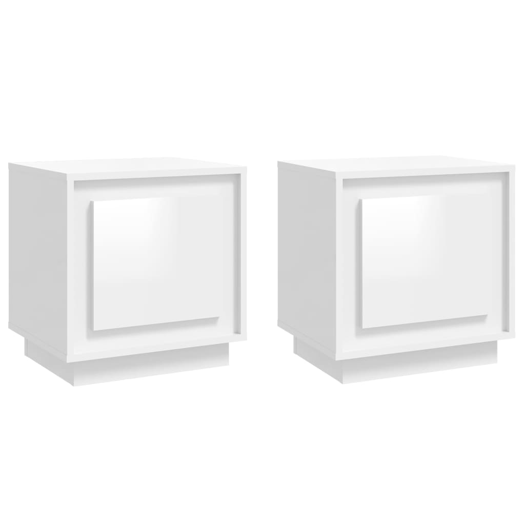 2pcs High Gloss White Bedside Cabinets, 44x35x45cm Engineered Wood