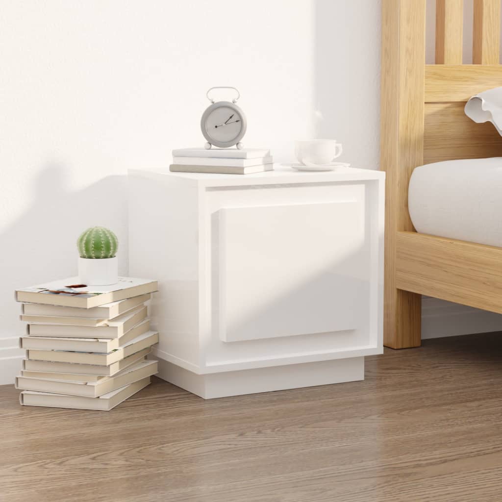 2pcs High Gloss White Bedside Cabinets, 44x35x45cm Engineered Wood