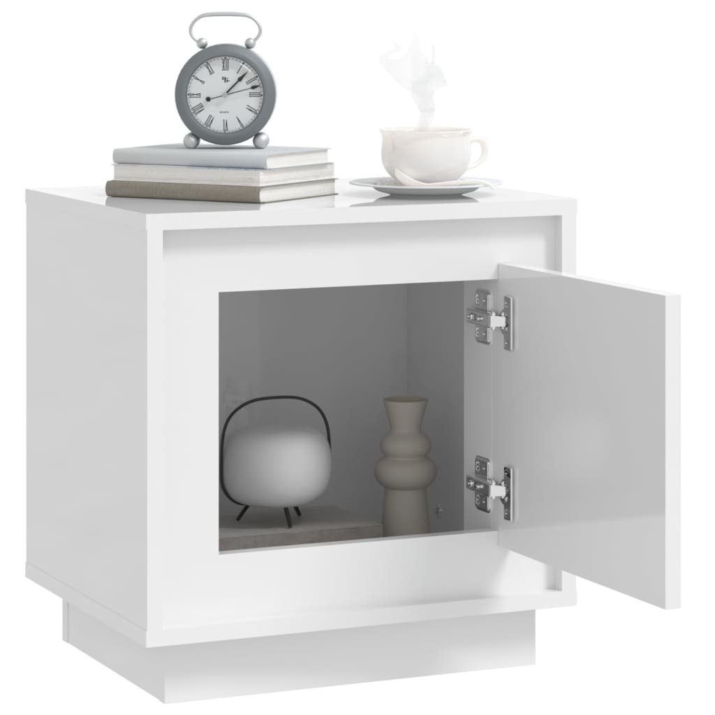 2pcs High Gloss White Bedside Cabinets, 44x35x45cm Engineered Wood