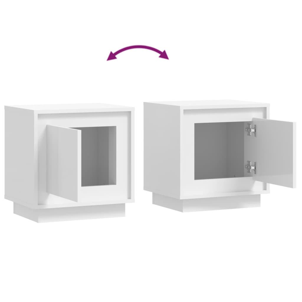 2pcs High Gloss White Bedside Cabinets, 44x35x45cm Engineered Wood