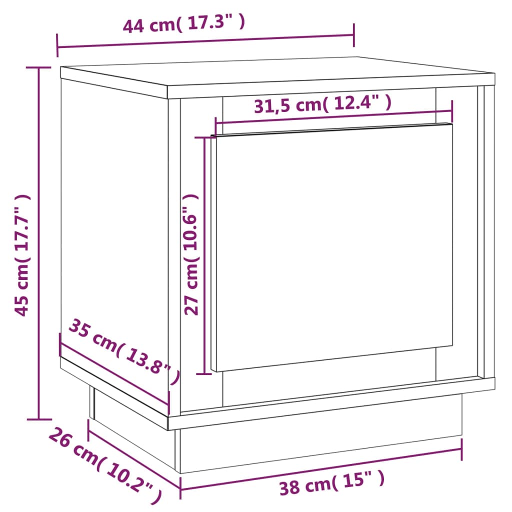 2pcs High Gloss White Bedside Cabinets, 44x35x45cm Engineered Wood