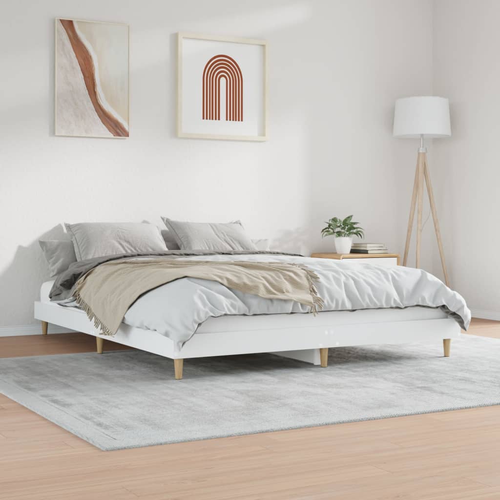 White Engineered Wood Bed Frame 200x200 cm - No Mattress Included
