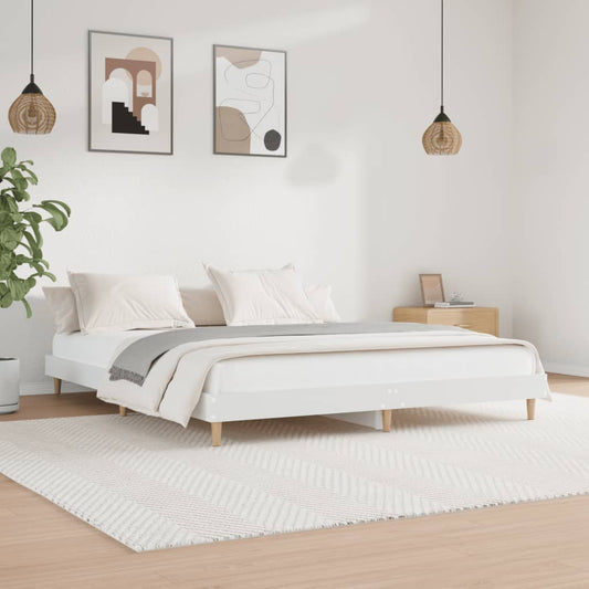White Engineered Wood Bed Frame 200x200 cm - No Mattress Included