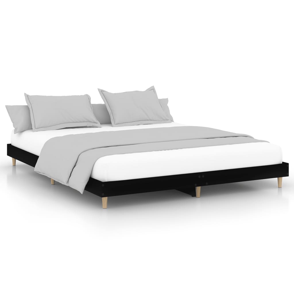 Sleek Black Engineered Wood Bed Frame 200x200 cm - No Mattress Included
