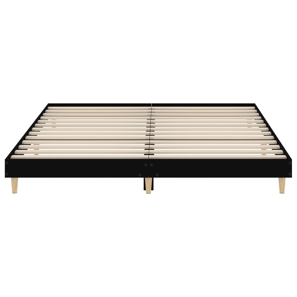 Sleek Black Engineered Wood Bed Frame 200x200 cm - No Mattress Included