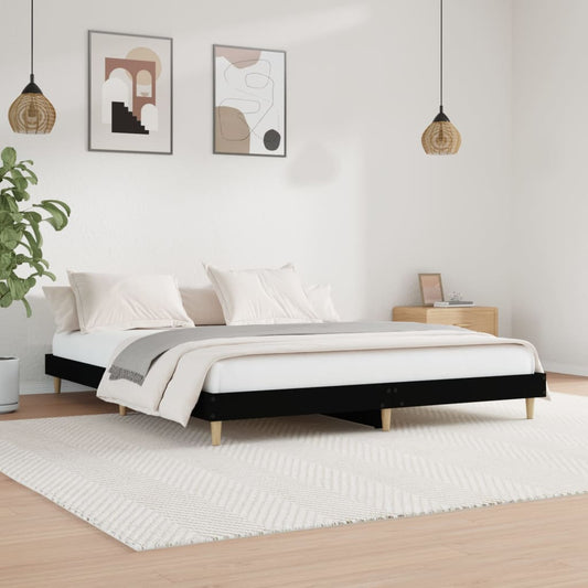 Sleek Black Engineered Wood Bed Frame 200x200 cm - No Mattress Included